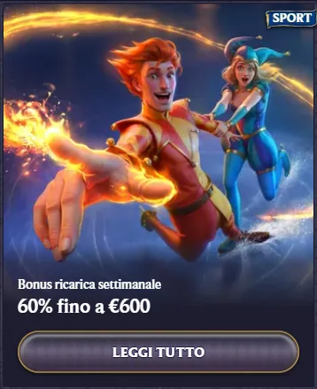 Bonus ricarica settimanale 60 fino a eur600