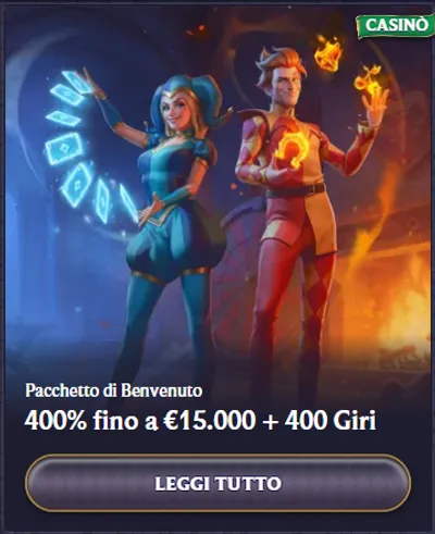 Pacchetto di benvenuto 400 fino a eur15 000 400 giri